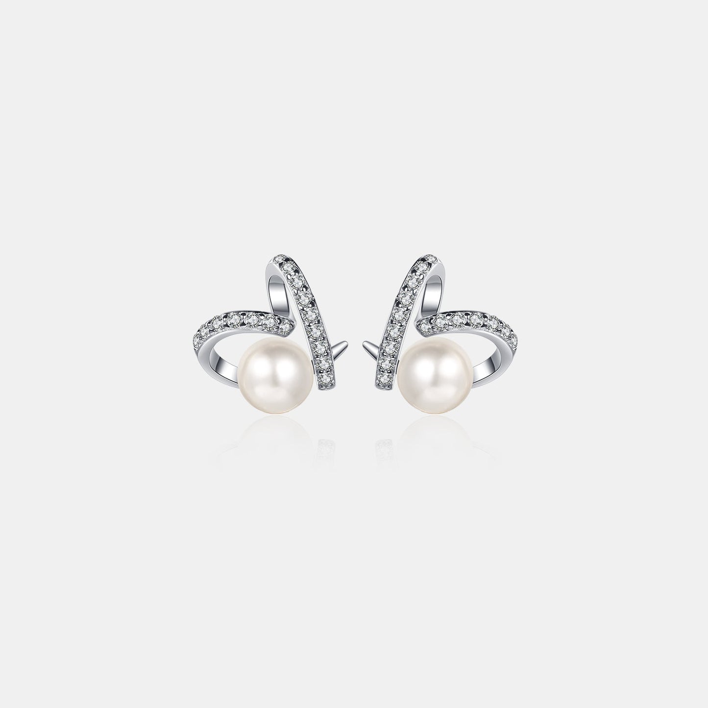 Beach Rose Co.Silver Freshwater Pearl & Moissanite Swirl Heart Earrings