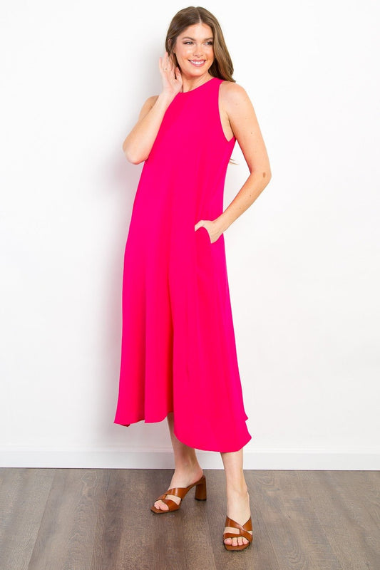 BE StageMidi Tank Dress with Pockets in Fuchsia