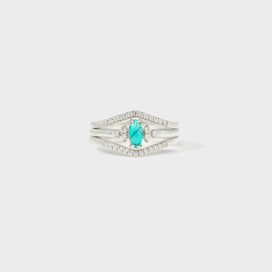 Beach Rose Co.Silver Turquoise Inlaid Zircon Ring Set