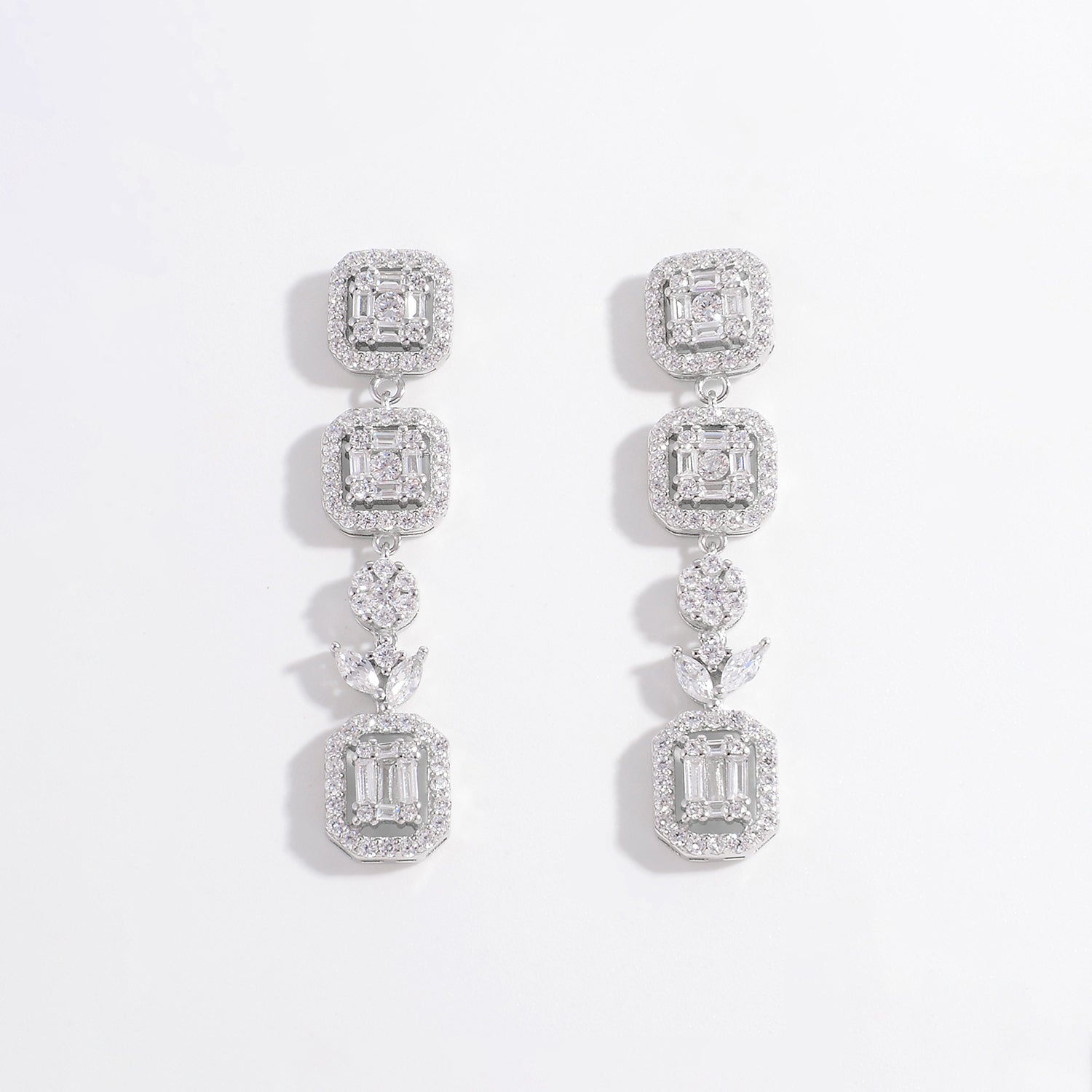 Beach Rose Co.Silver Inlaid Zircon Geometric Dangle Earrings