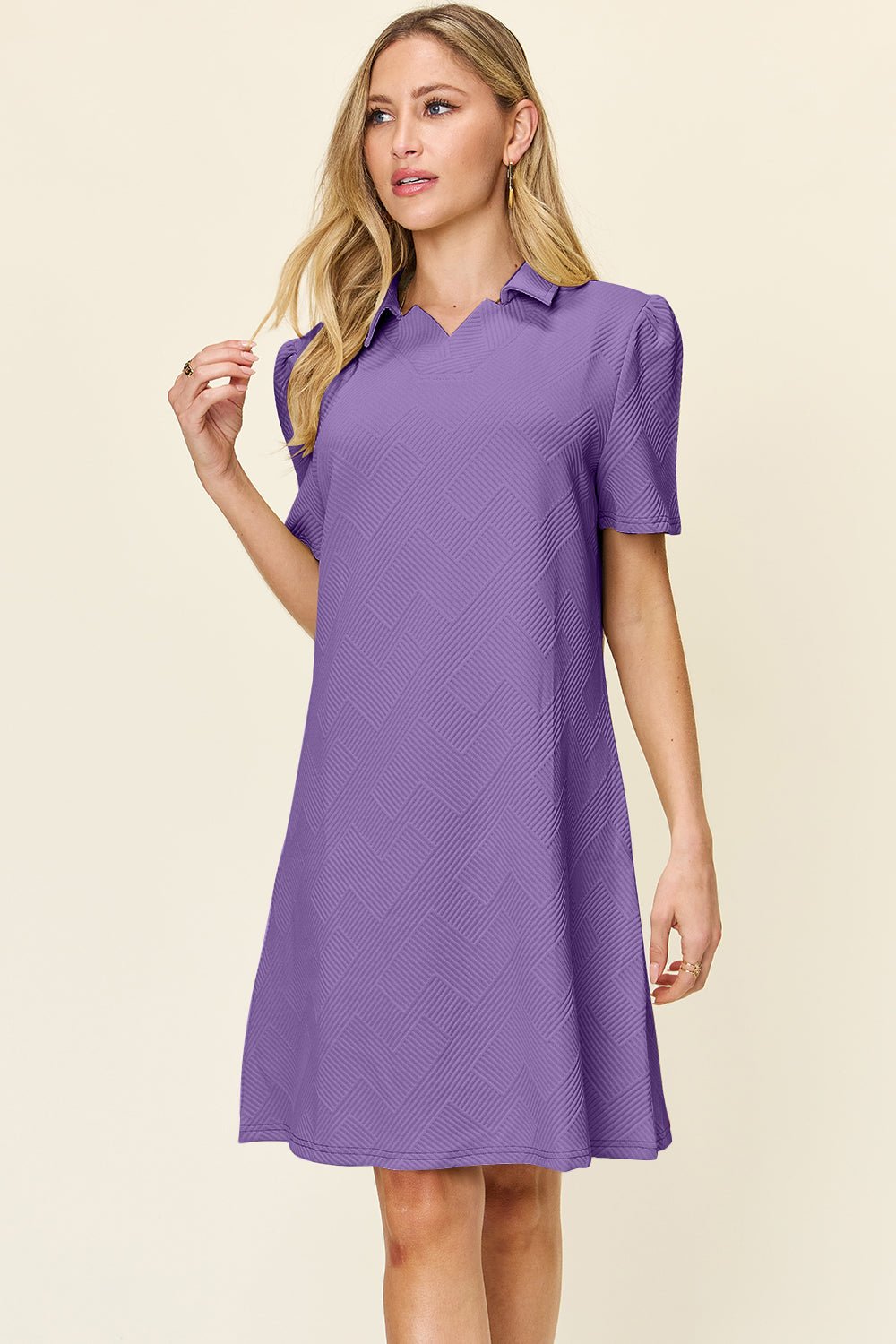 Double TakeTextured Short Sleeve Knee - Length Shirt Dress