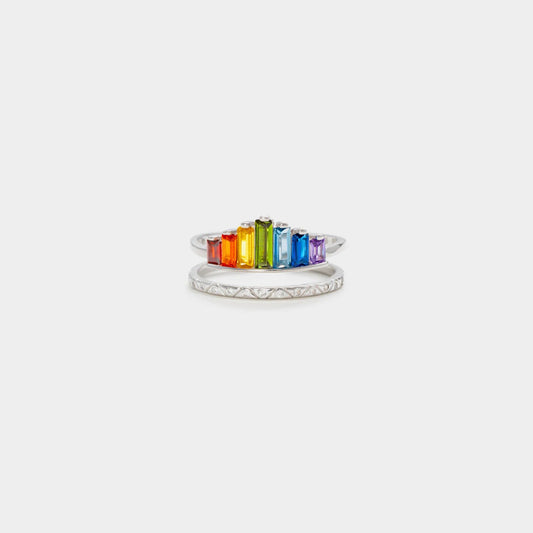 Beach Rose Co.Rainbow Zircon Crown Double Band Ring