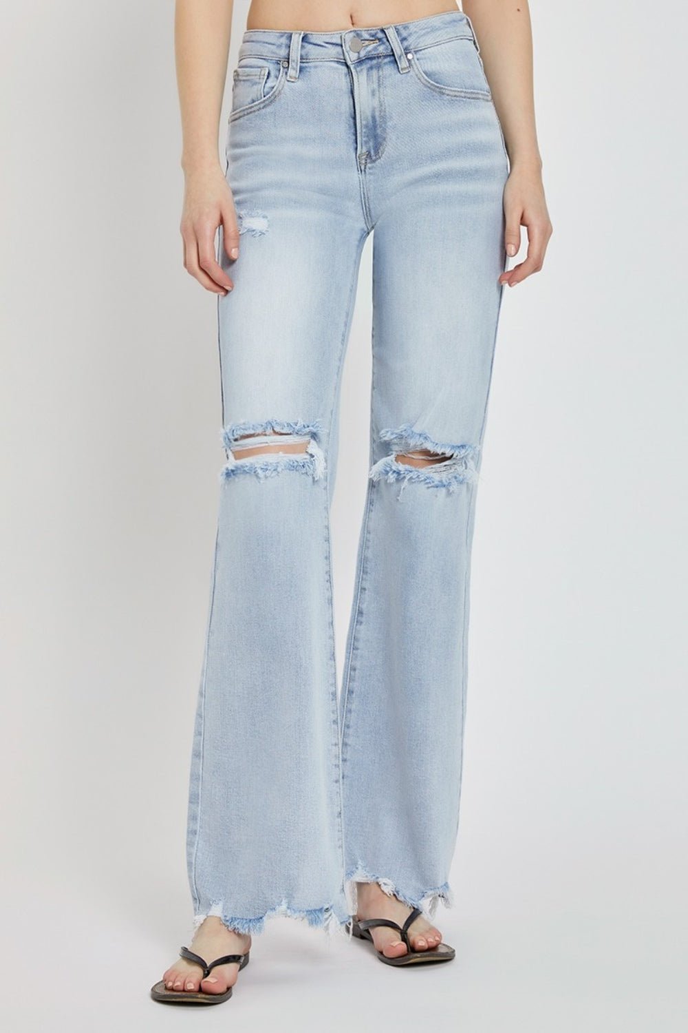 RISENLight Wash High Rise Distressed Wide Leg Jeans