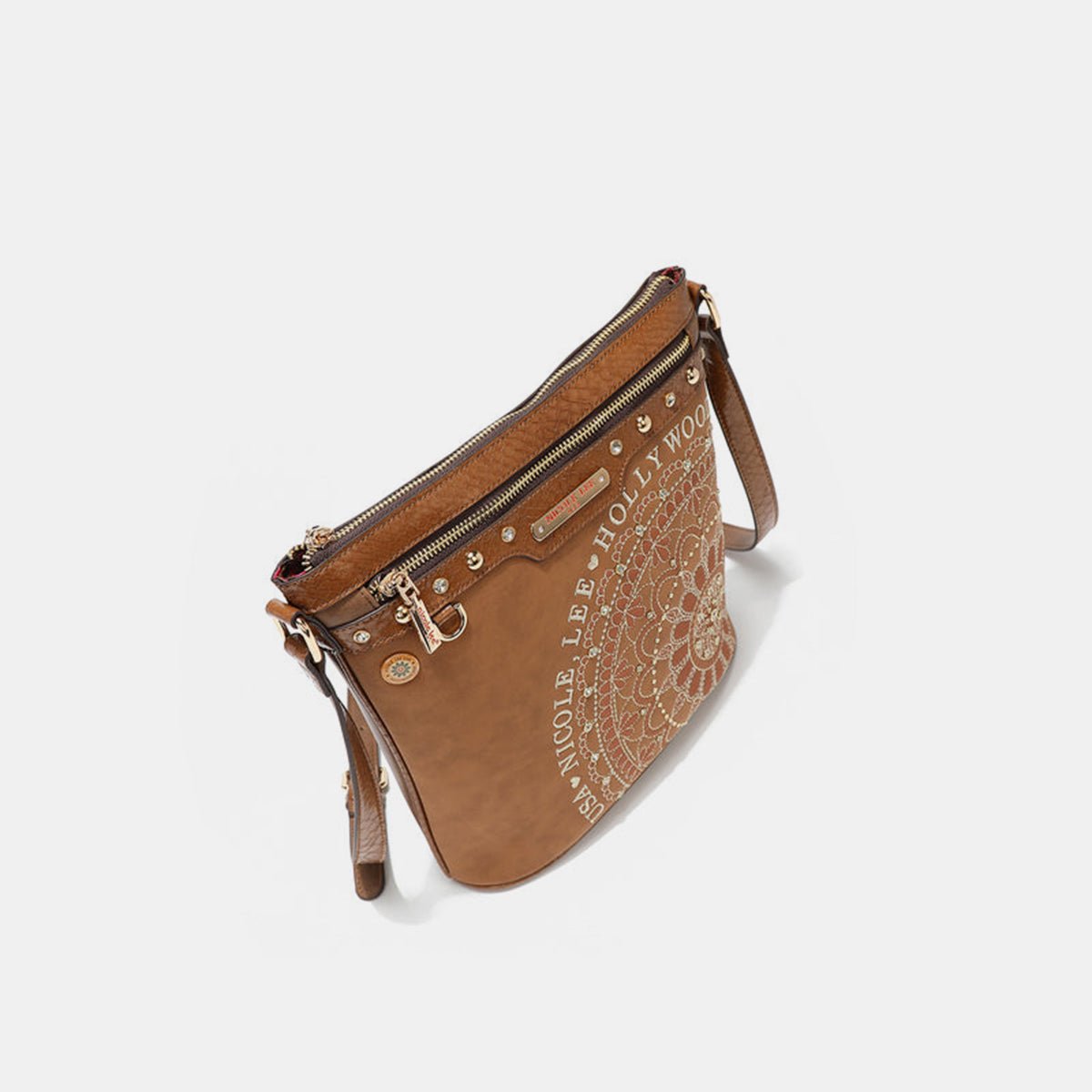 Nicole Lee USAVegan Leather Inlaid Rhinestone Cross Body Bag