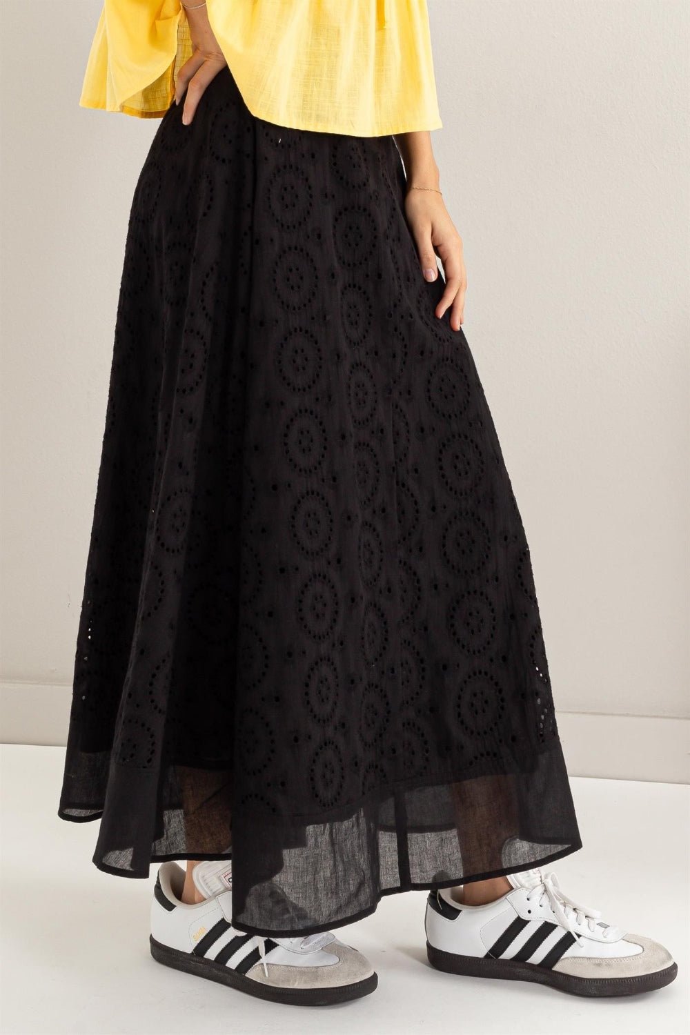 HYFVECotton Eyelet High - Waist Midi Skirt in Black