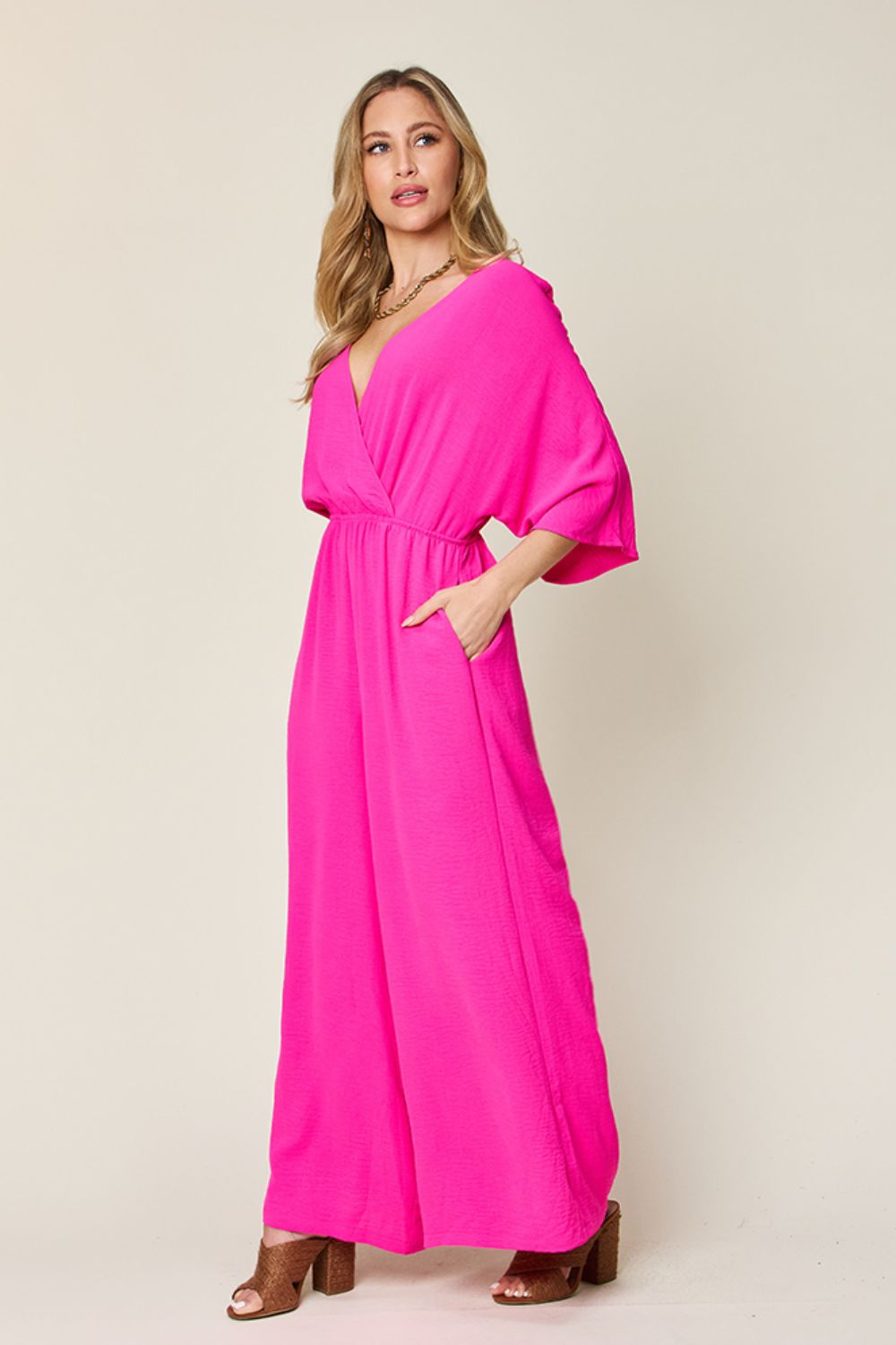 Double TakeHalf Sleeve Wide Leg Jumpsuit