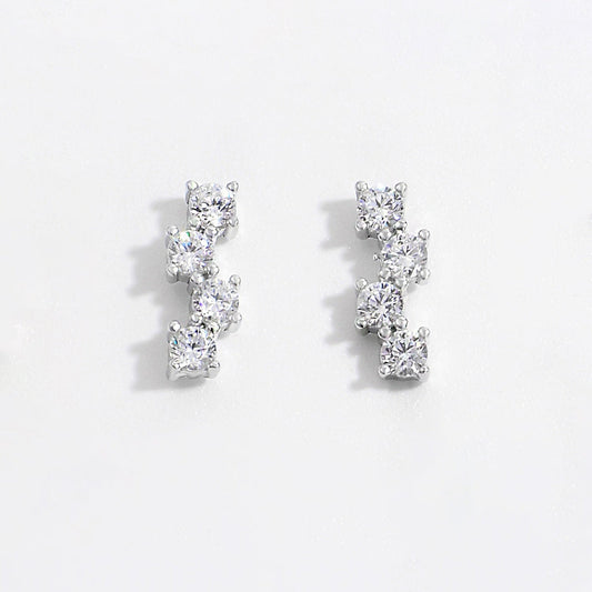 Beach Rose Co.Silver Inlaid Squares Zircon Post Earrings