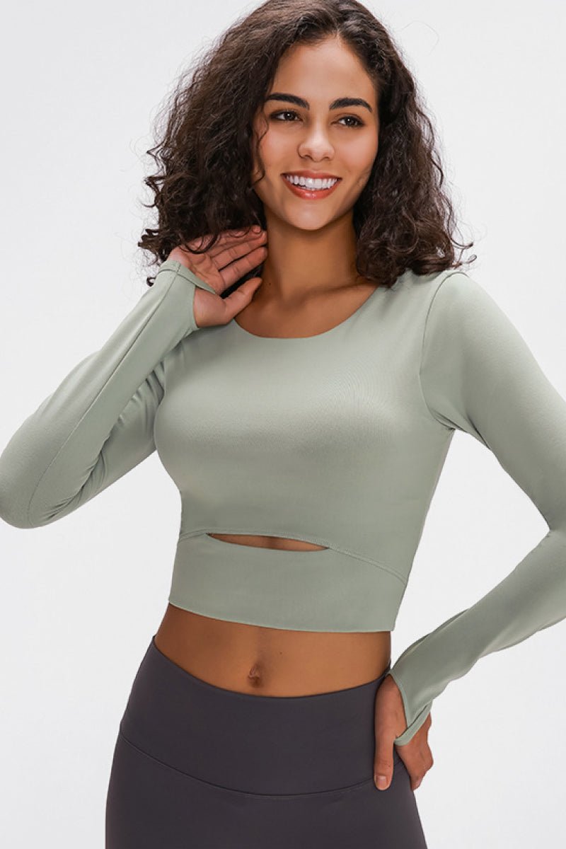 Beach Rose Co.Long Sleeve Thumb Loop Active Cropped Top