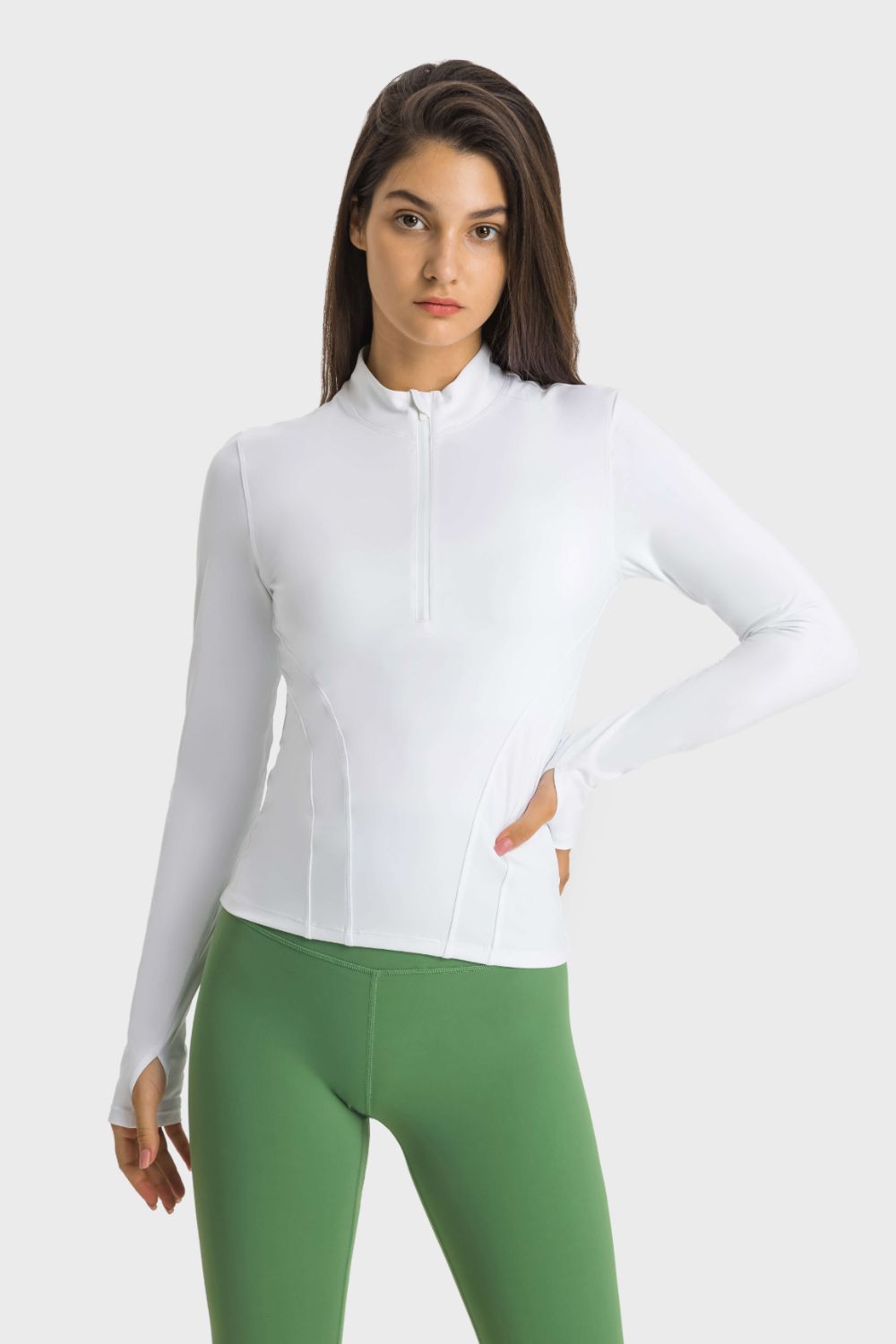 Beach Rose Co.Half Zip Thumbhole Sleeve Sports Top