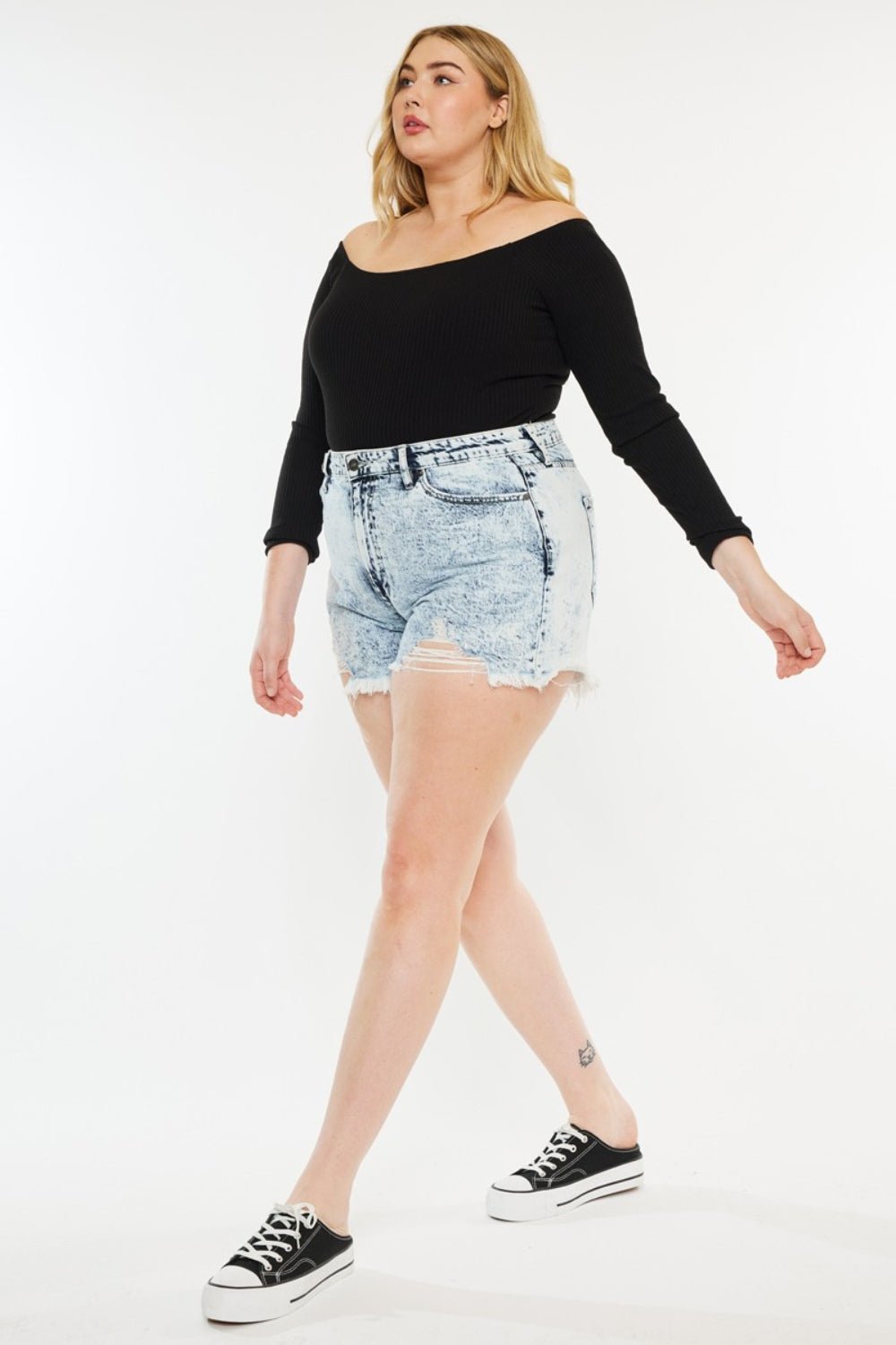 KancanAcid Wash Distressed High Waist Denim Shorts