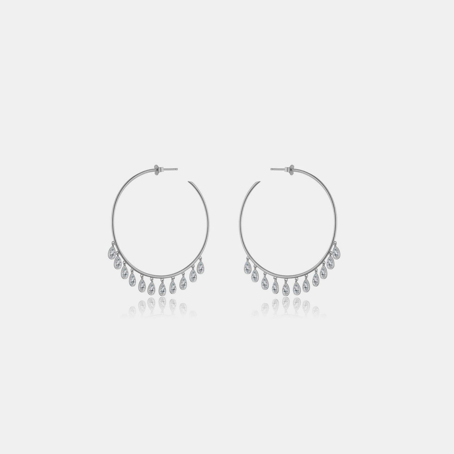 Beach Rose Co.Inlaid Zircon Fringe C - Hoop Earrings