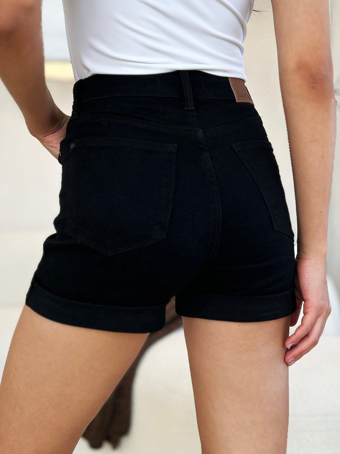 Judy BlueHigh Waist Tummy Control Cuffed Denim Shorts in Black