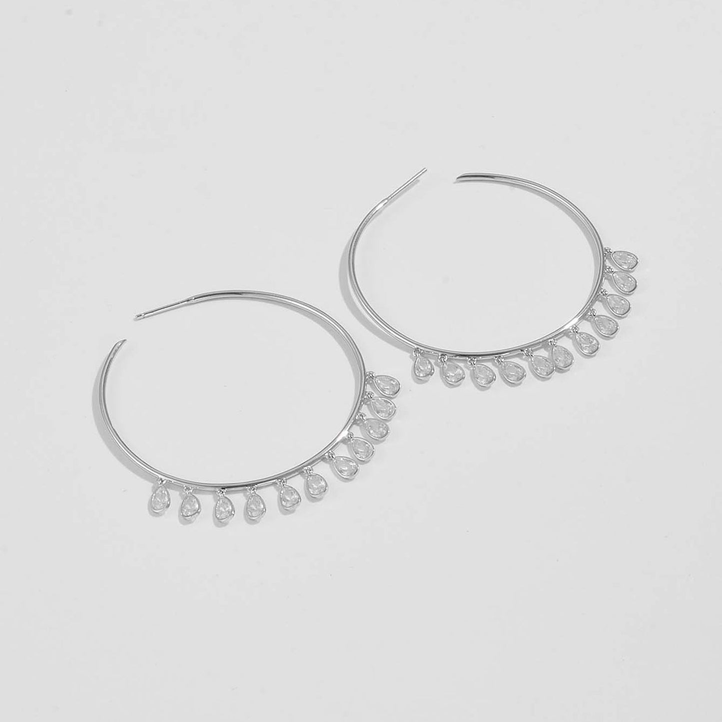 Beach Rose Co.Inlaid Zircon Fringe C - Hoop Earrings