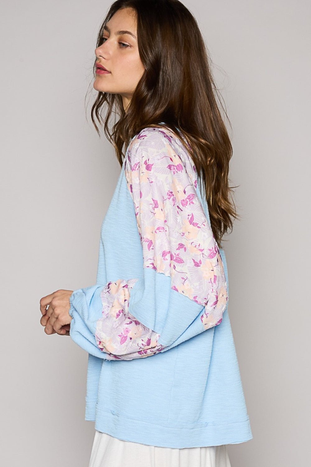 POLBalloon Sleeve Floral Top in Sky Blue Multi