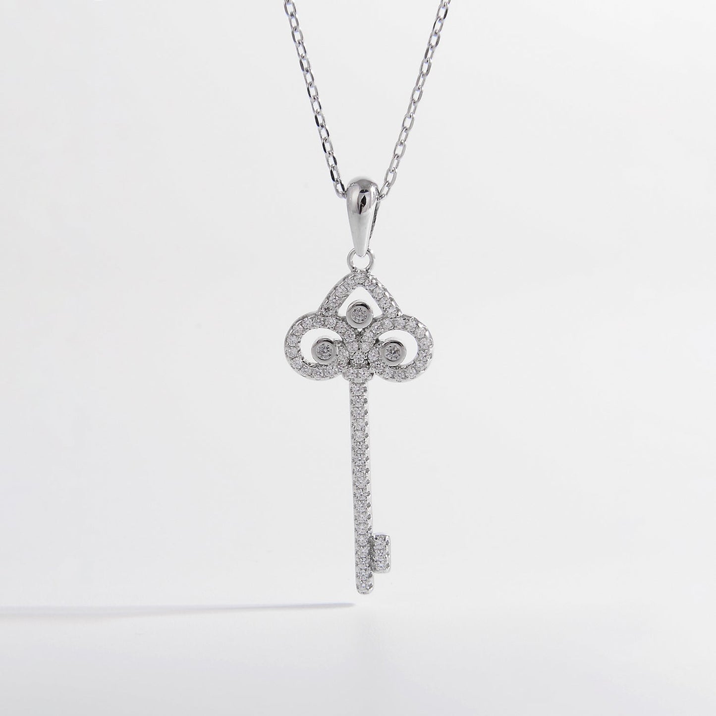 Beach Rose Co.Silver Inlaid Zircon Key Shape Necklace