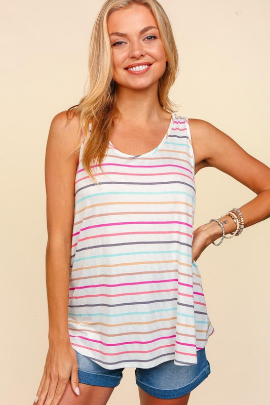 HapticsStriped Knit Tunic Tank in Ivory Fuchsia