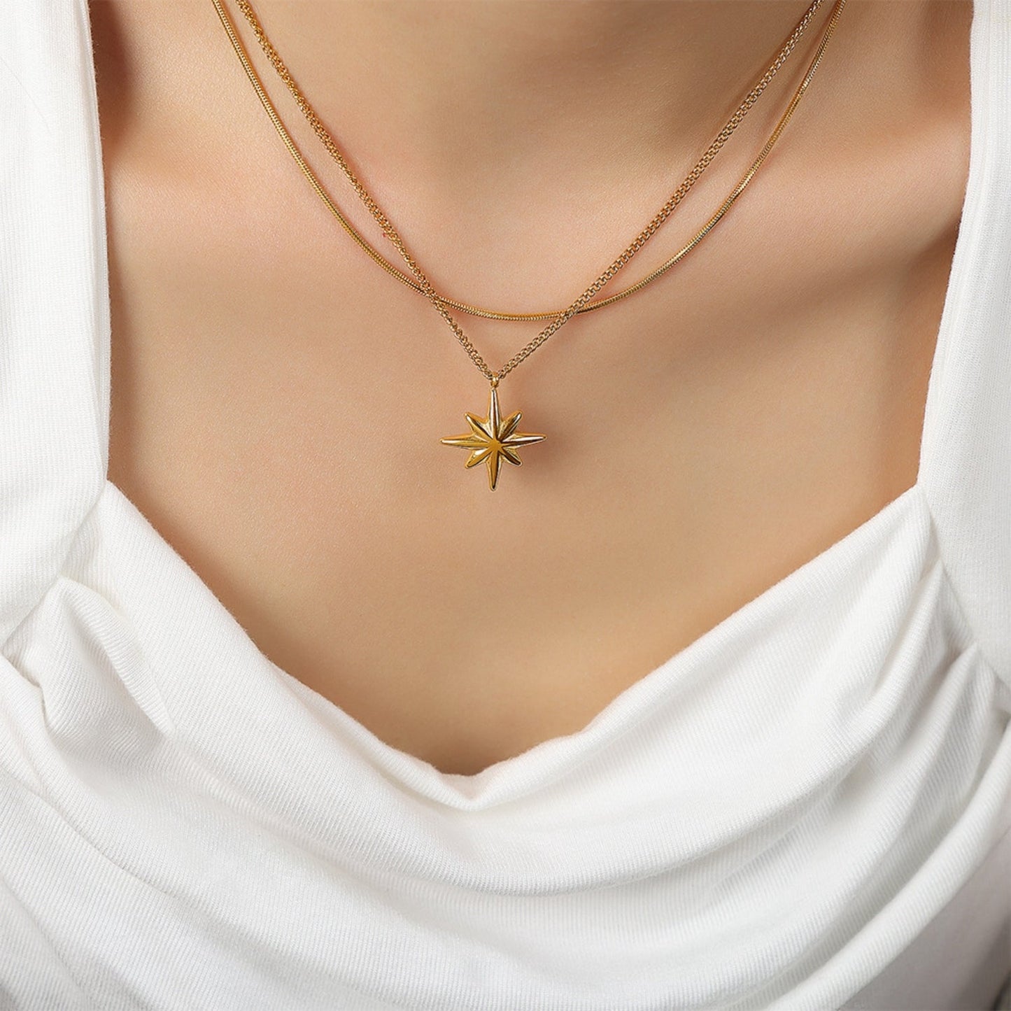 Beach Rose Co.Gold Star Pendant Double Strand Necklace