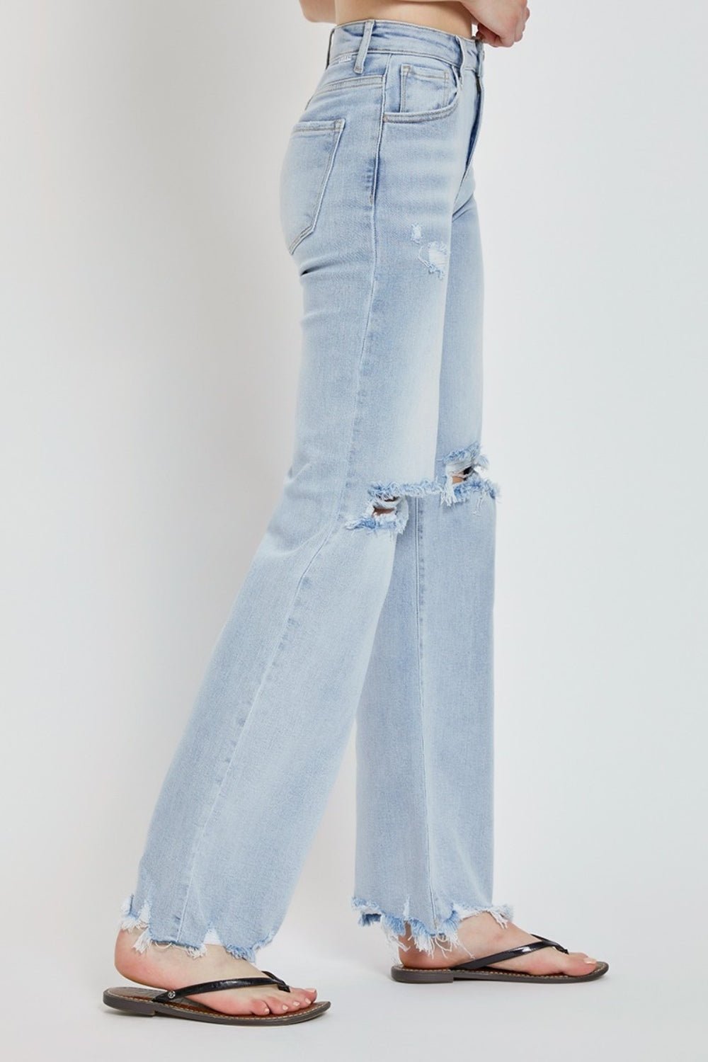 RISENLight Wash High Rise Distressed Wide Leg Jeans