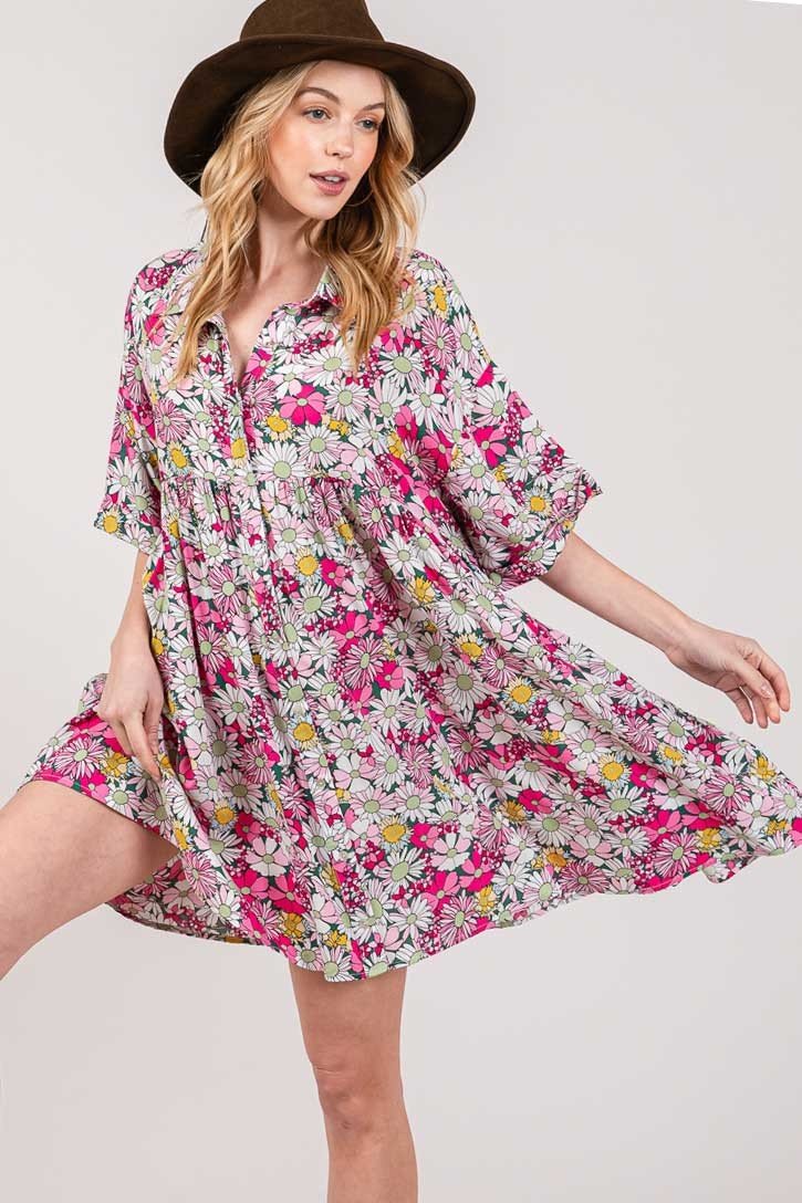 SAGE+FIGMulticolor Floral Button Down Mini Shirt Dress