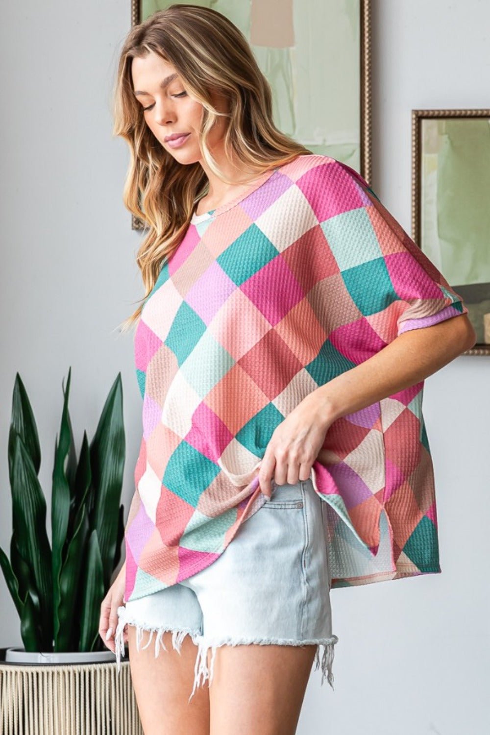 HOPELYMulti Colored Argyle Tunic T - Shirt