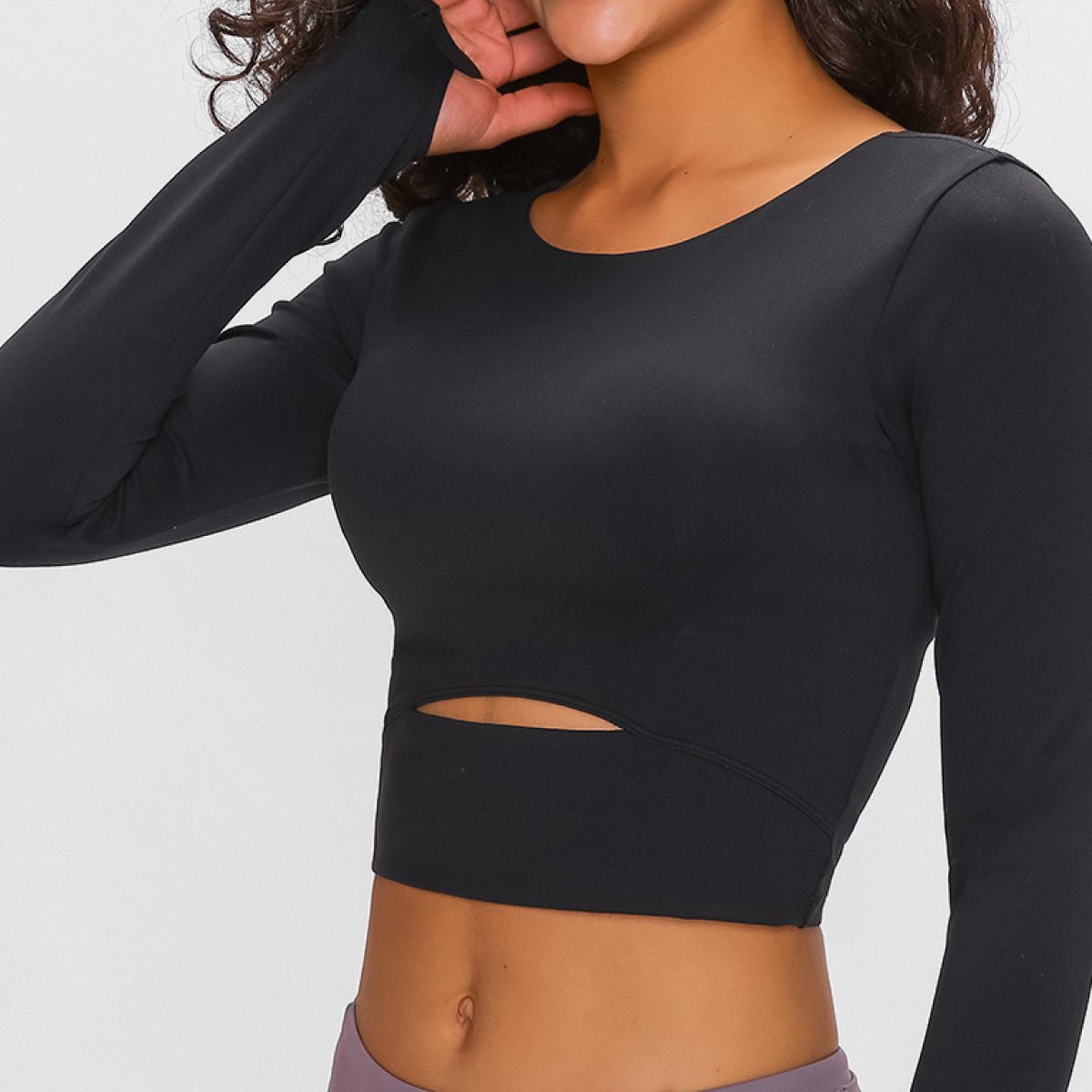 Beach Rose Co.Long Sleeve Thumb Loop Active Cropped Top