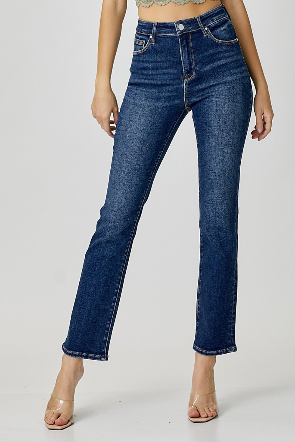 RISENDark Wash High Waist Straight Leg Jeans