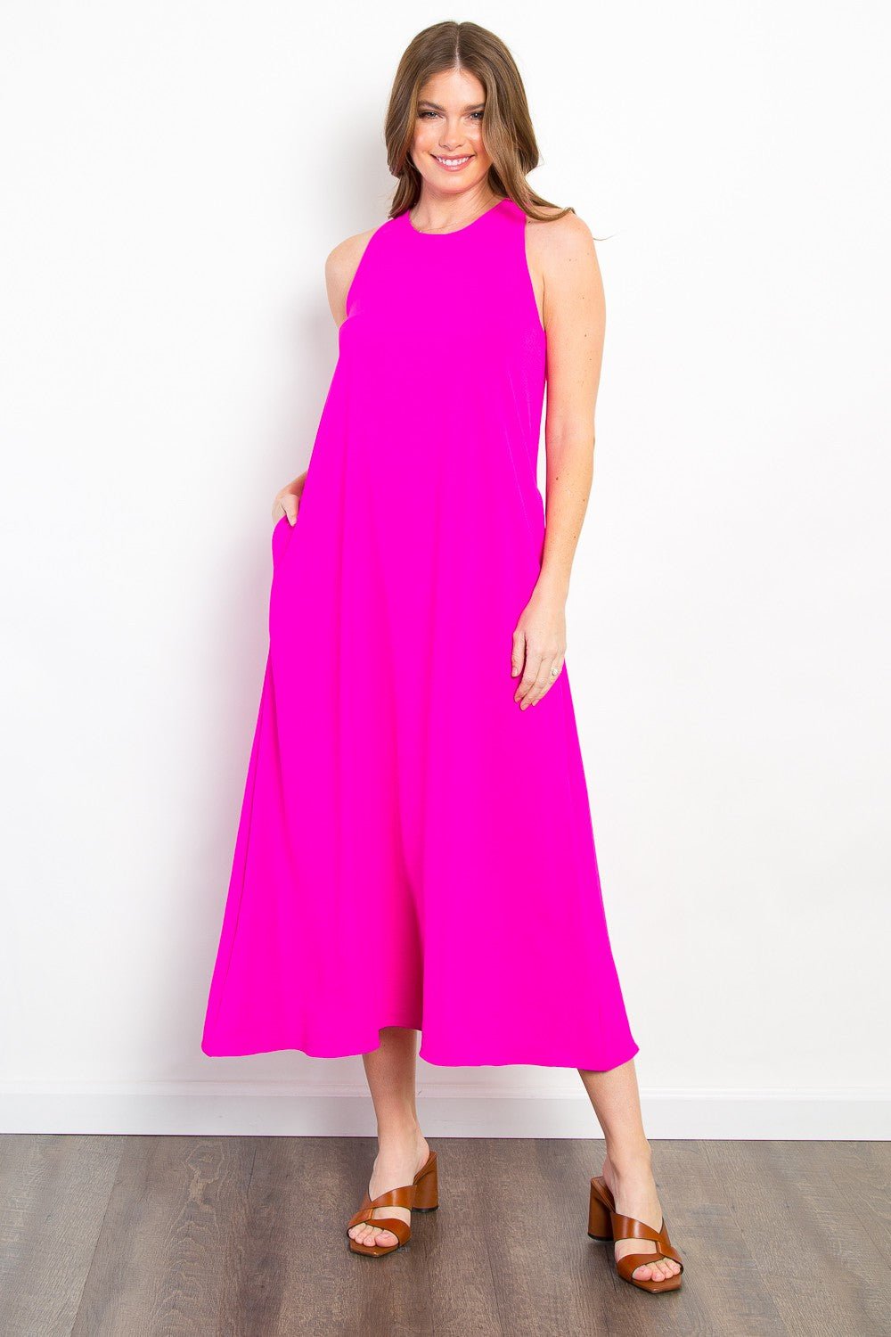 BE StageMidi Tank Dress with Pockets in Magenta