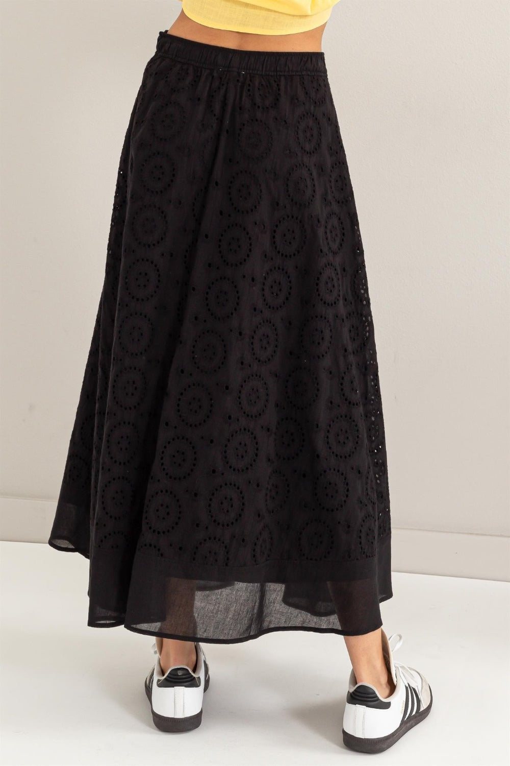 HYFVECotton Eyelet High - Waist Midi Skirt in Black