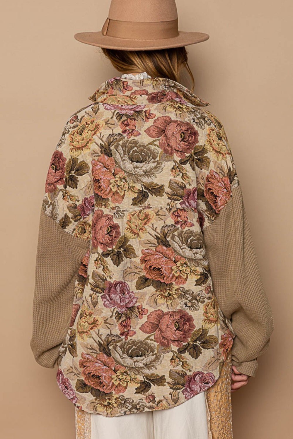 POLButton Down Floral Jacquard Shirt in Latte Mocha