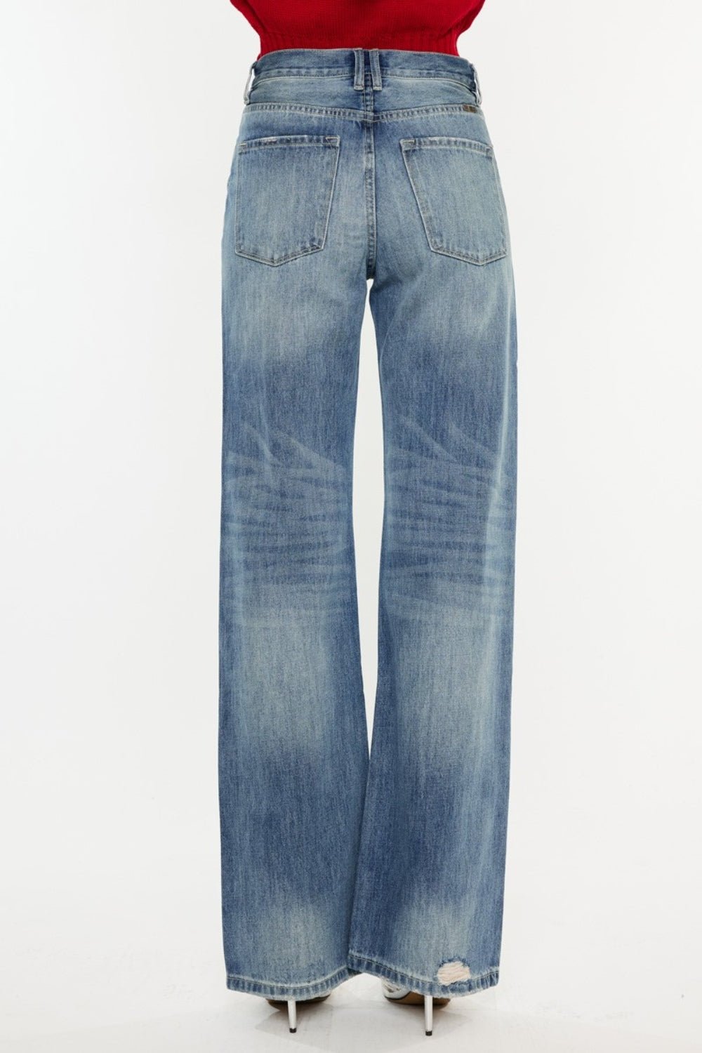 KancanMedium Wash Distressed High Waist Bootcut Jeans