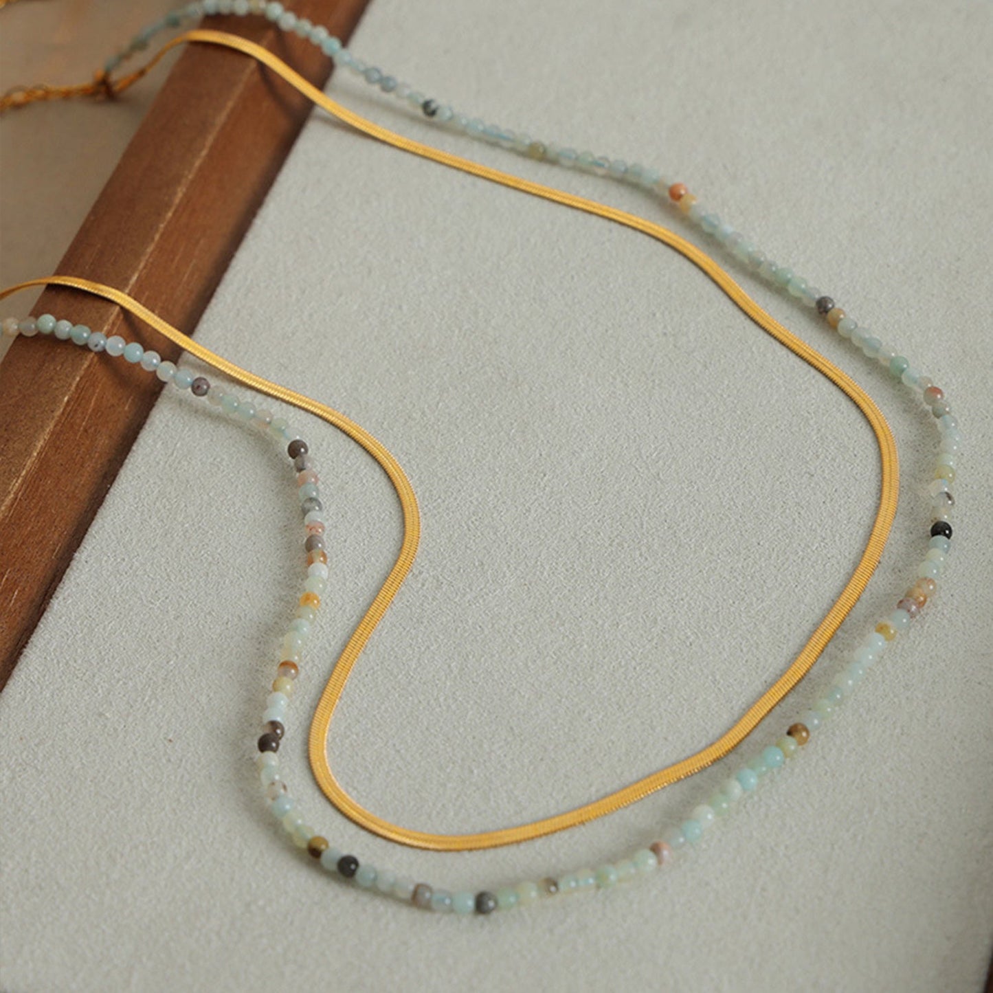 Beach Rose Co.Gold Chain and Crystal Beaded Double Strand Necklace