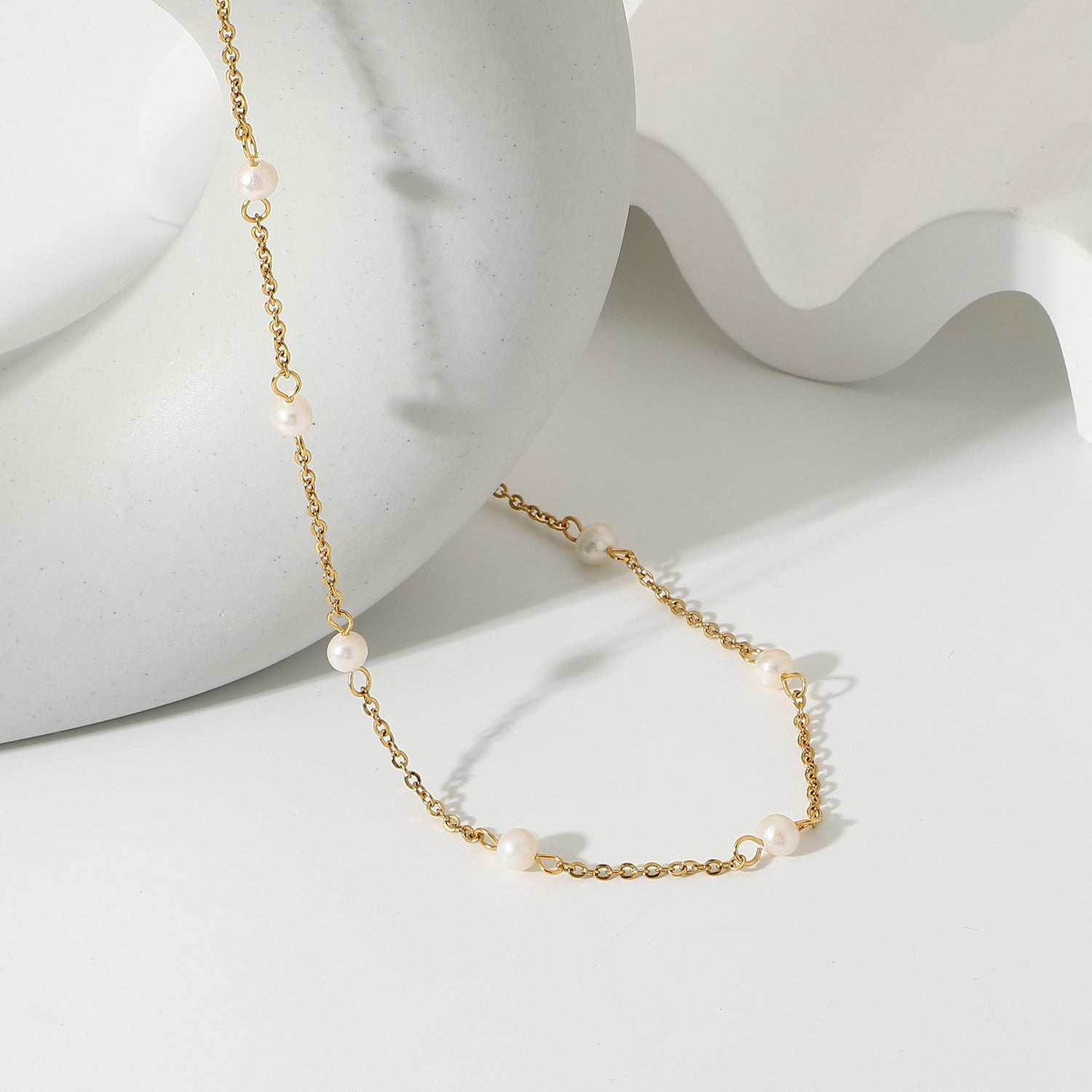Beach Rose Co.Gold Freshwater Pearl Station Necklace