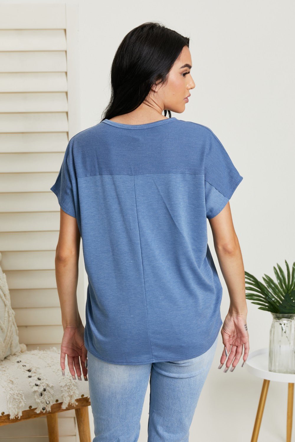 Sew In LoveExposed Seam Crew Neck Short Sleeve T - Shirt in Denim Blue