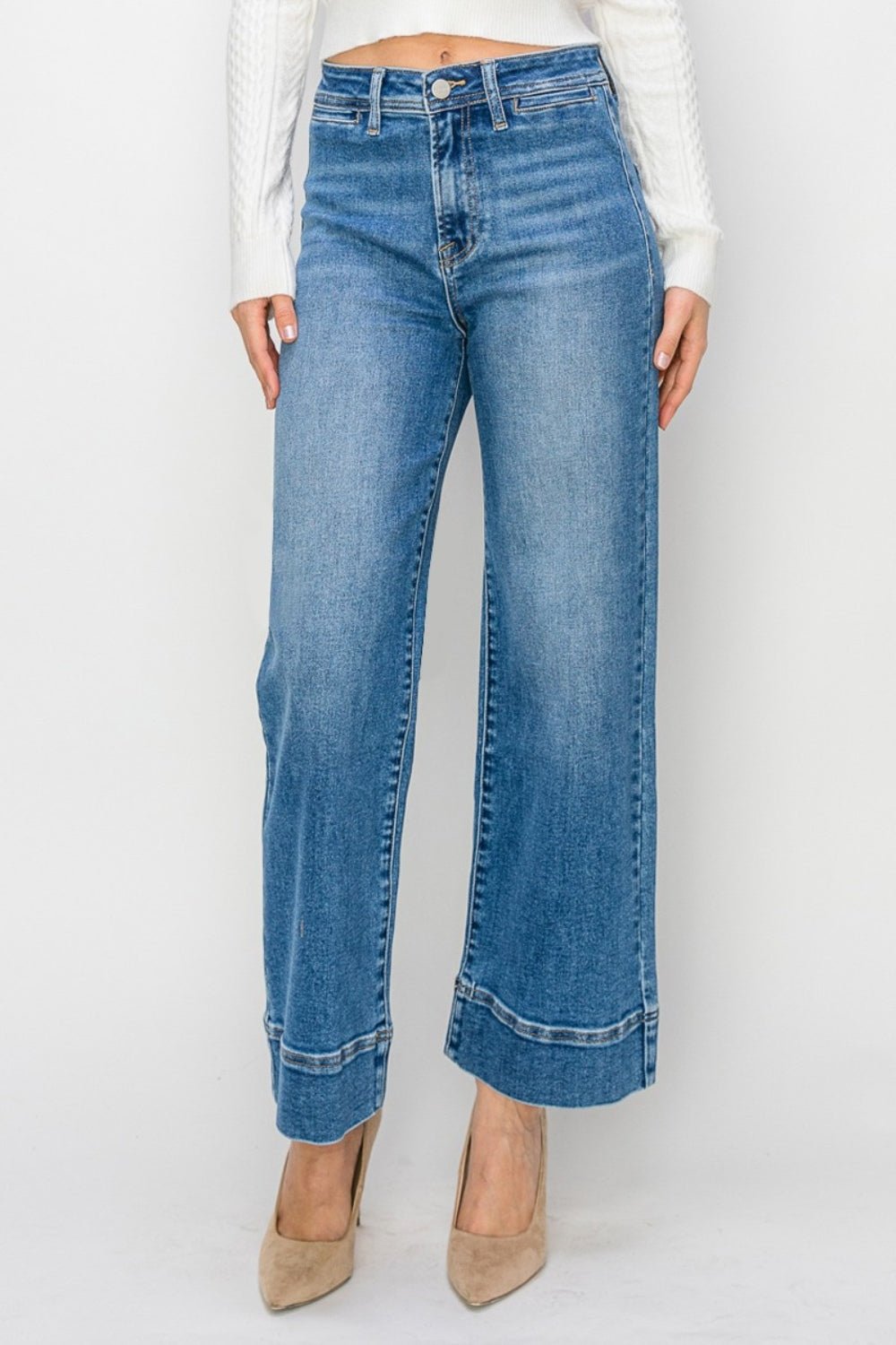 RISENMedium Wash High Rise Wide Leg Jeans