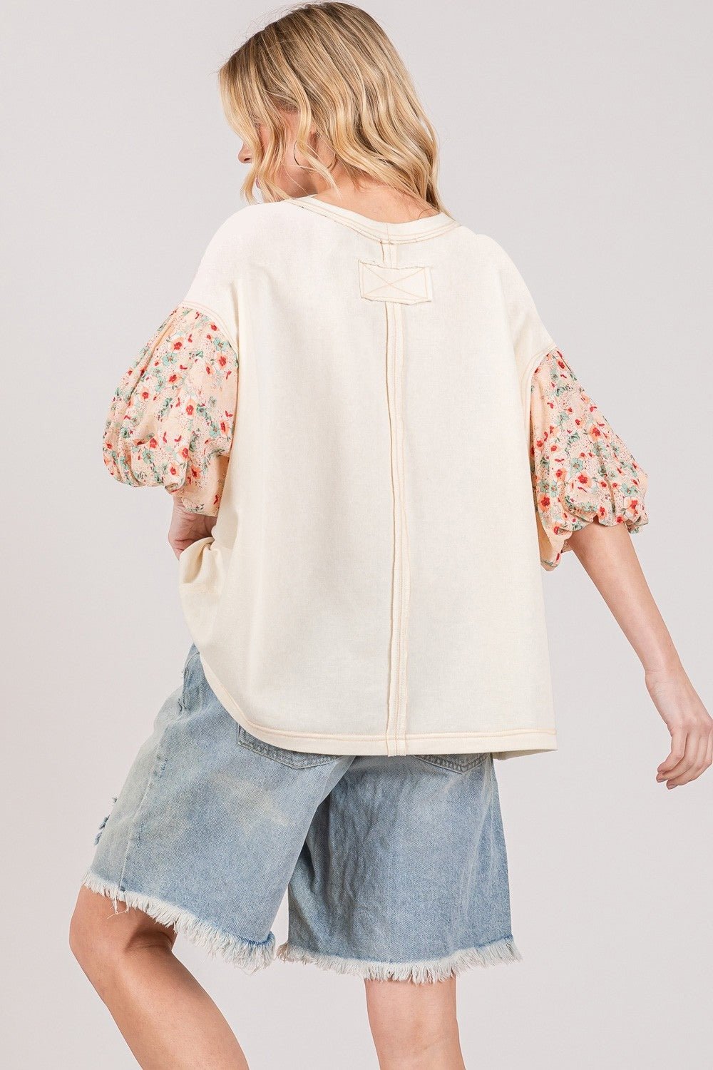 SAGE+FIGBubble Sleeve Oversized Top in Ivory