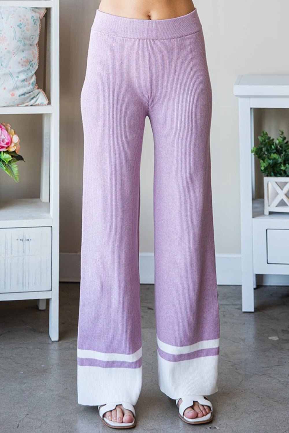 First LoveContrast Rib Knit Pants in Pale Lilac