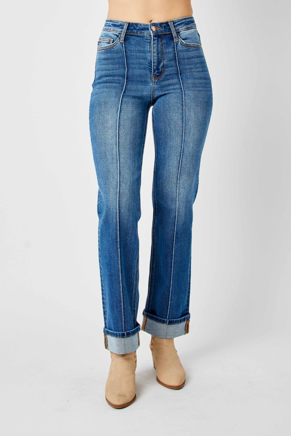 Judy BlueMedium Wash High Waist Front Seam Detail Straight Jeans