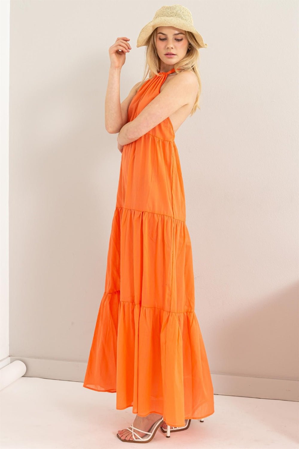 HYFVEHalter Neck Cover Up Maxi Dress in Orange