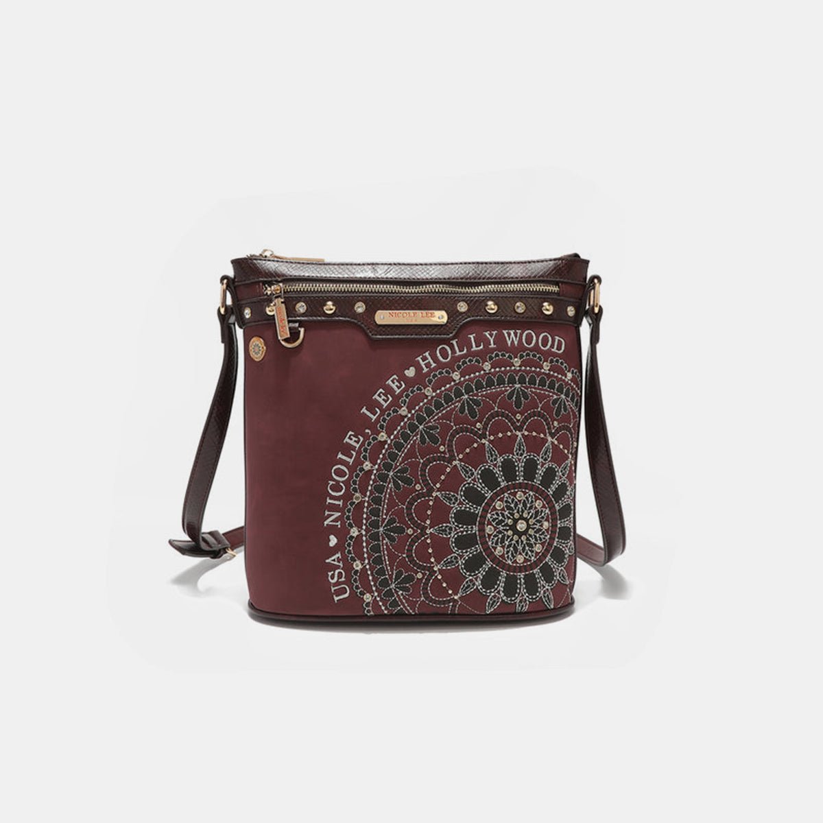 Nicole Lee USAVegan Leather Inlaid Rhinestone Cross Body Bag