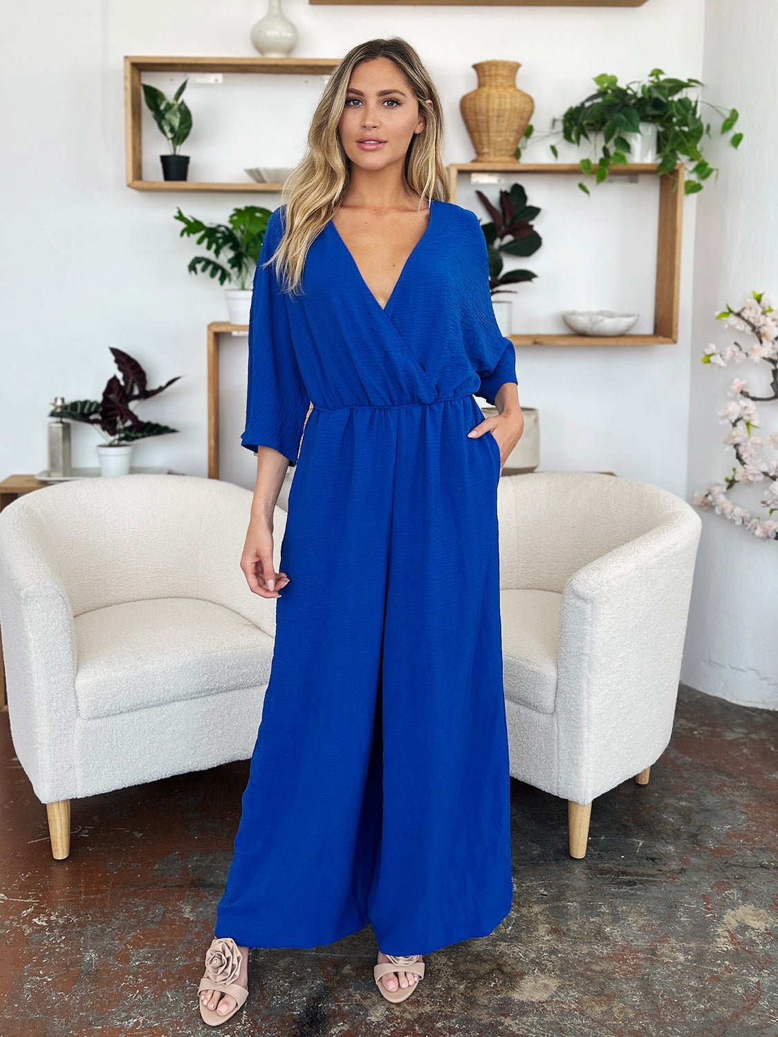 Double TakeHalf Sleeve Wide Leg Jumpsuit