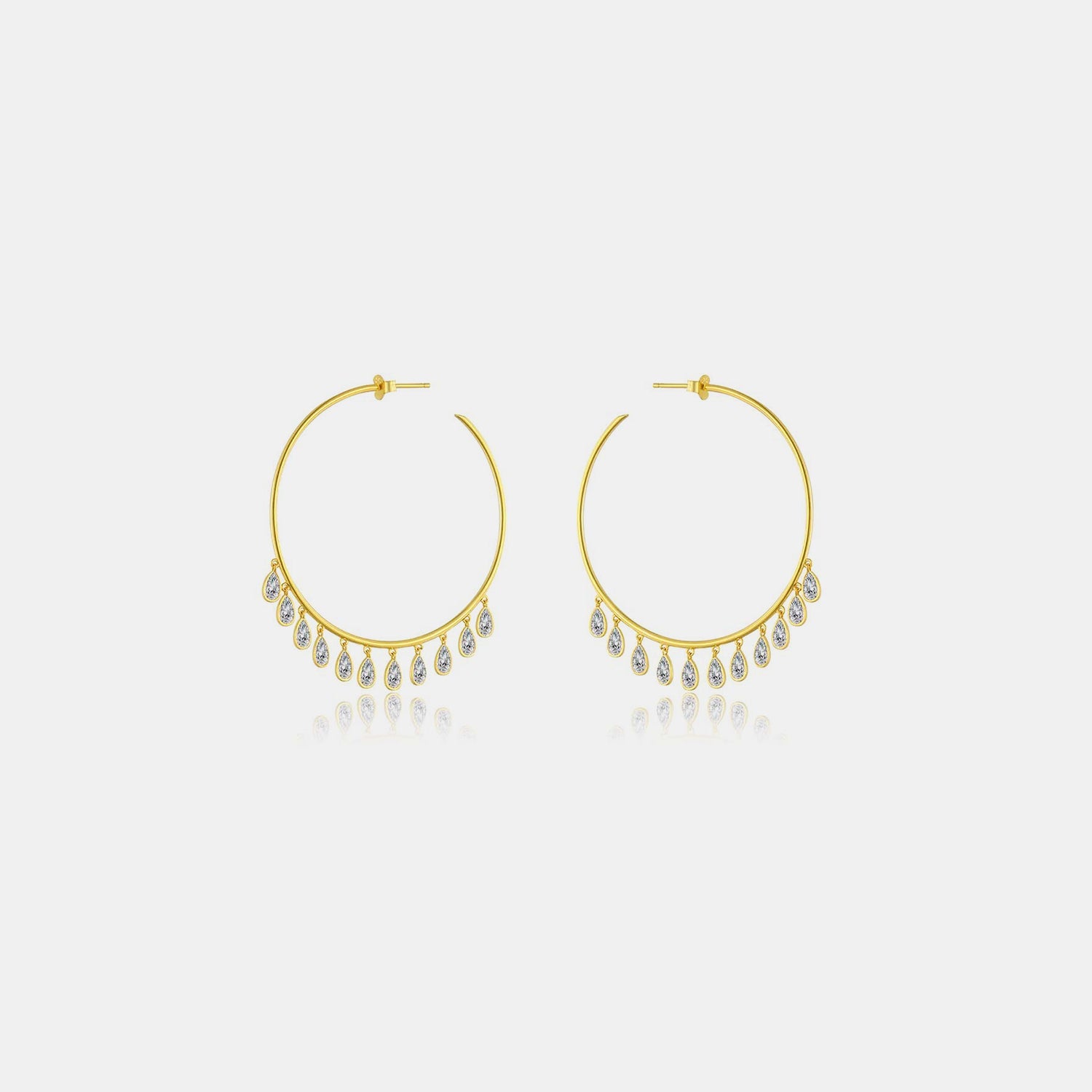 Beach Rose Co.Inlaid Zircon Fringe C - Hoop Earrings