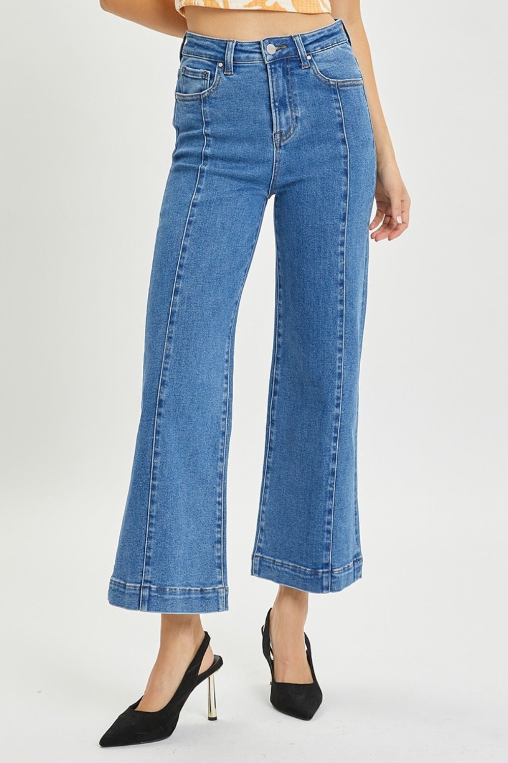 RISENMedium Wash High Rise Wide Leg Jeans