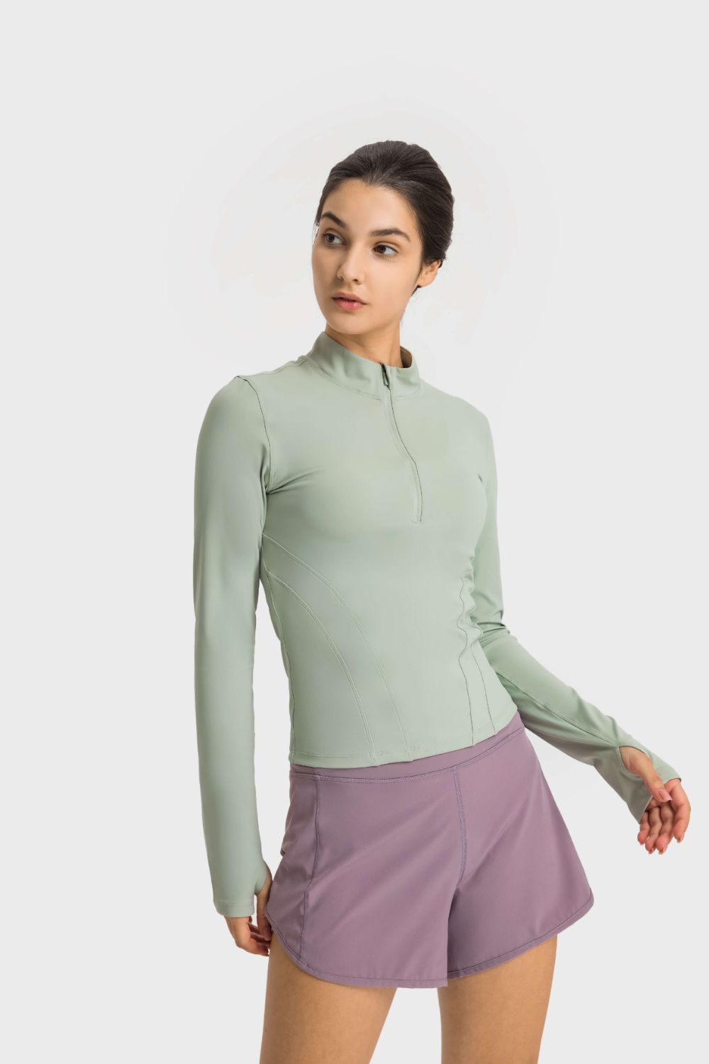 Beach Rose Co.Half Zip Thumbhole Sleeve Sports Top