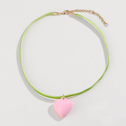 Beach Rose Co.Heart Pendant Velvet Rope Choker Necklace
