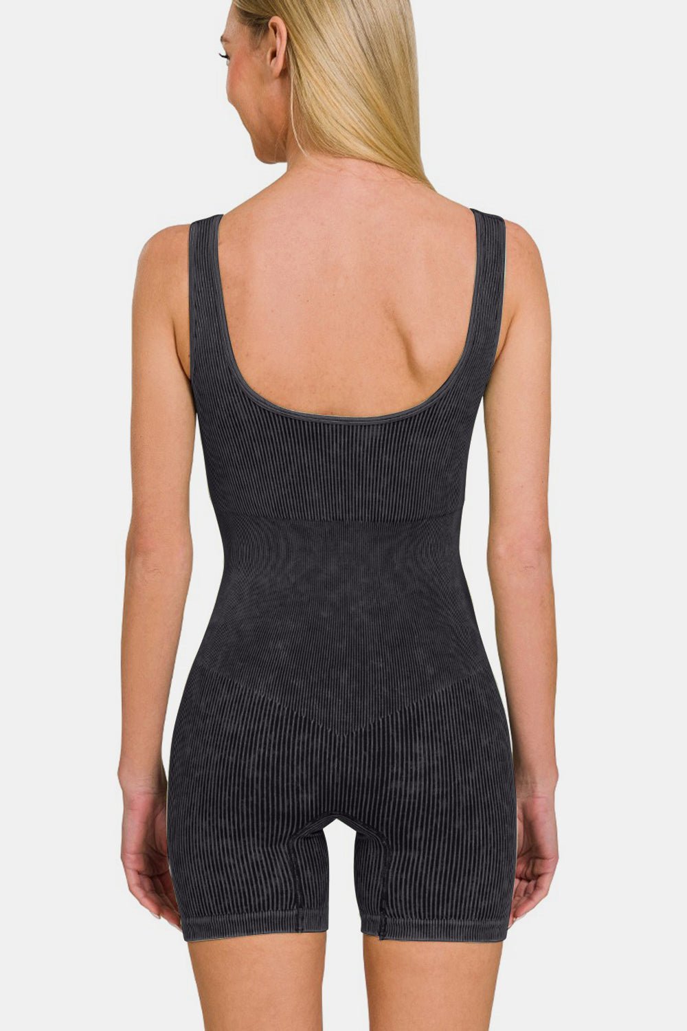 ZenanaWashed Black Rib Knit Sleeveless Romper