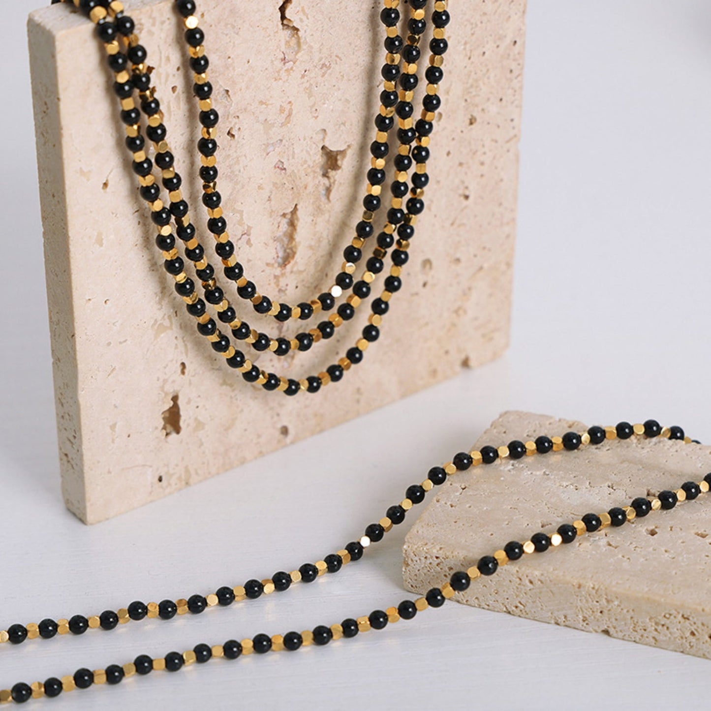 Beach Rose Co.Gold & Black Agate Beaded Necklace