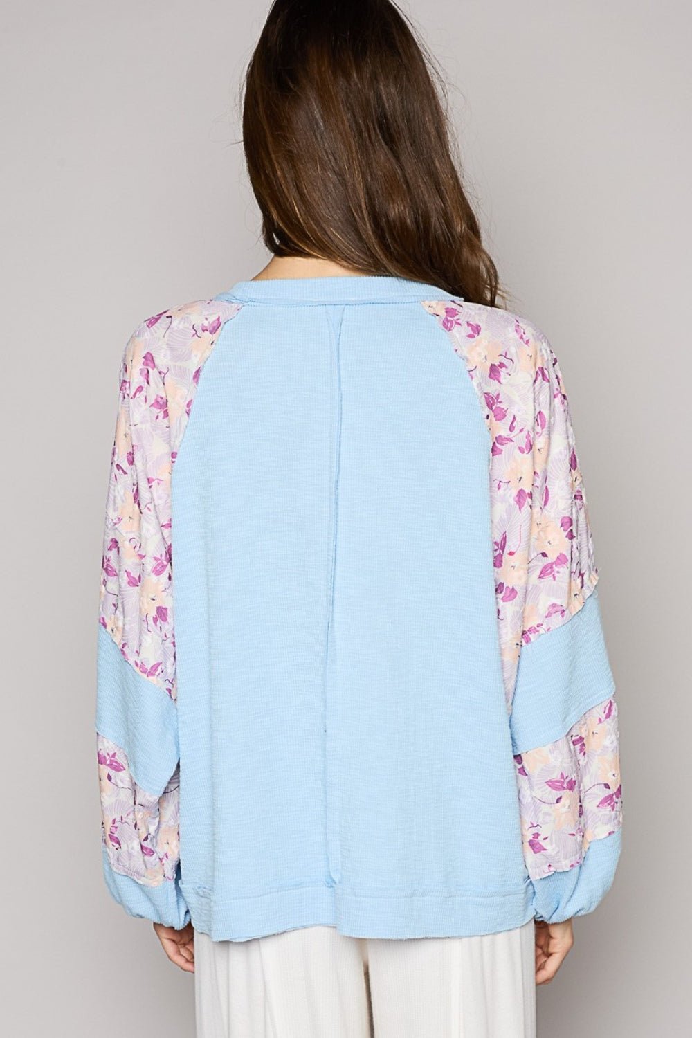 POLBalloon Sleeve Floral Top in Sky Blue Multi