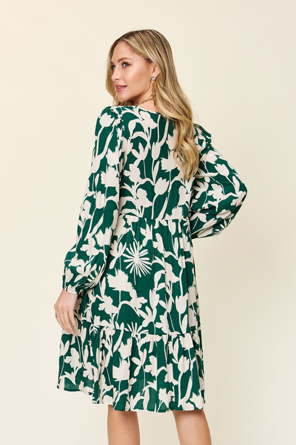 Double TakeFloral Print Ruffle Hem Long Sleeve Knee - Length Dress