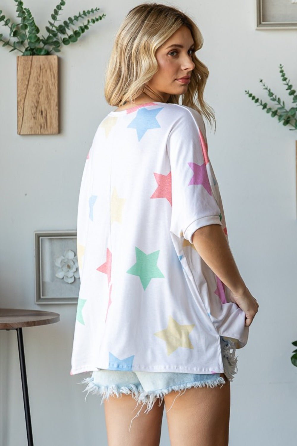 HOPELYMulti Colored Star Print T - Shirt in Off - White