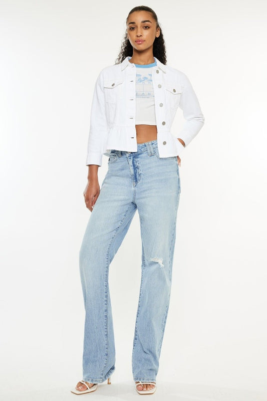 KancanLight Wash Distressed High Waist Straight Jeans